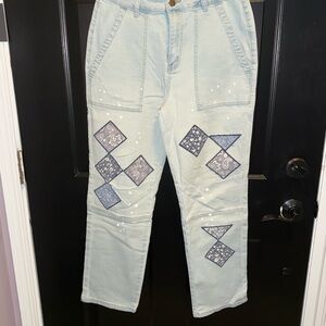 Easel Patchwork Light Blue Jeans